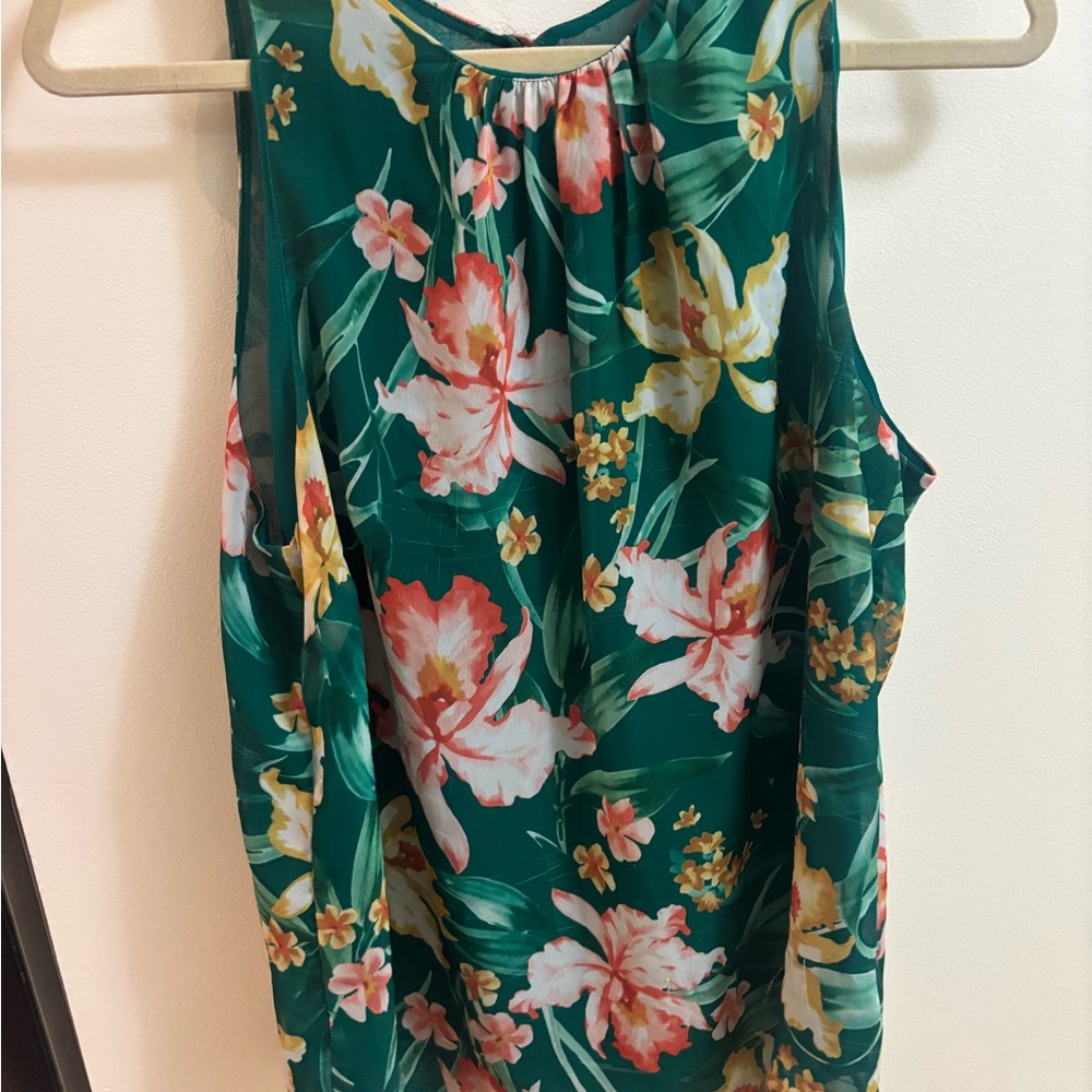 New York & Company Floral Green Tank Top